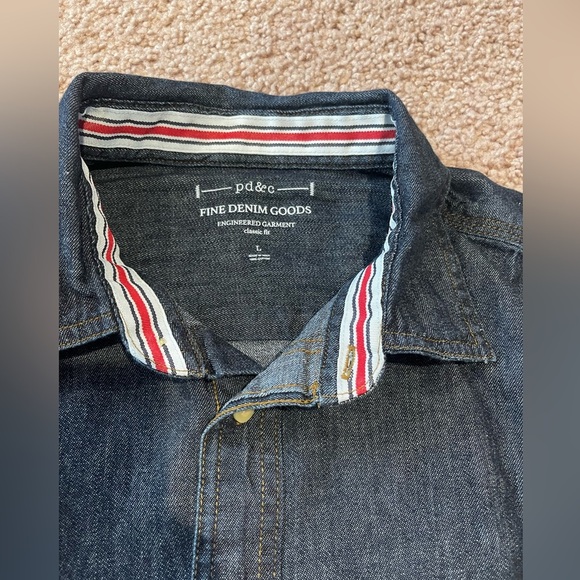 PD & C Blue Denim Men's Polo Button down Shirt - Picture 3 of 10